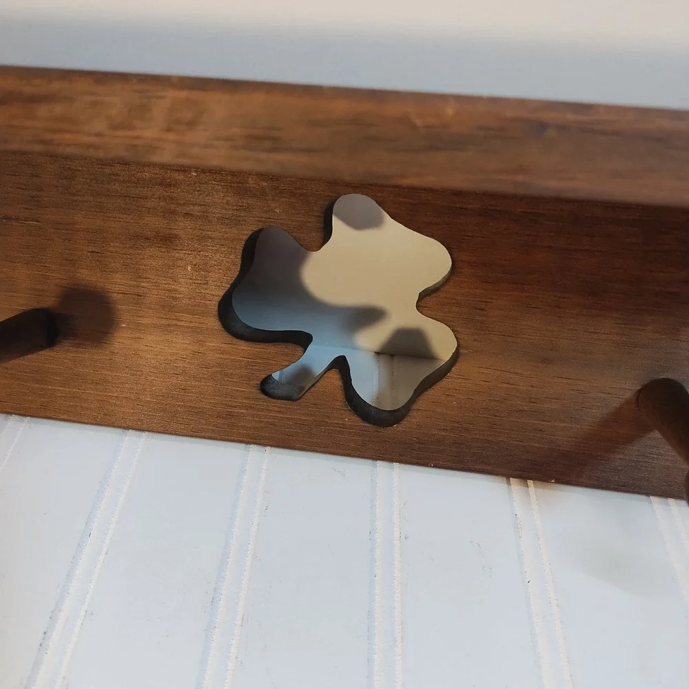 Vintage Wooden Wall Shelf Coat Rack 2 Peg Shamrock Cutout Display Shelf Rustic